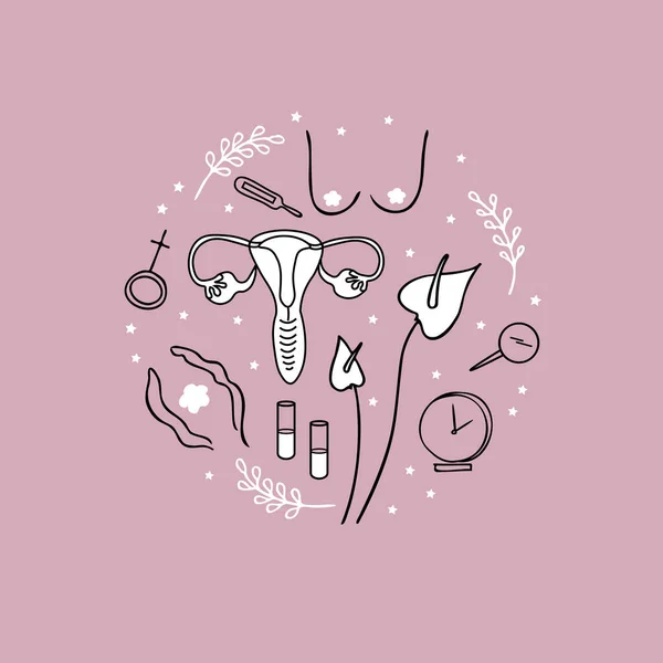 Care Female Reproductive System Breast Uterus Flowers Women Health Fertility — стоковый вектор