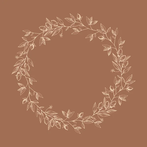 Wreath Frame Met Cacao Tak Bloemen Achtergrond Een Hoop Cacaobonen — Stockvector