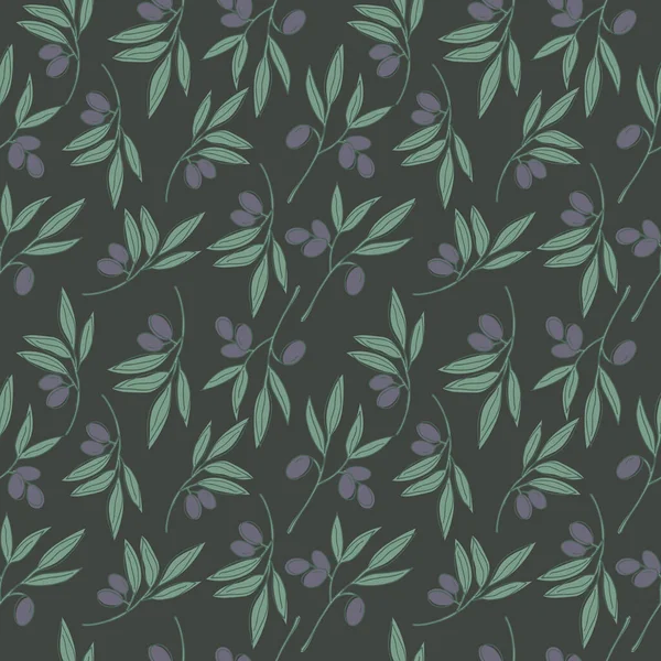 Seamless Repeating Pattern Olive Branches Floral Motif Cute Ornament Olives — Vetor de Stock