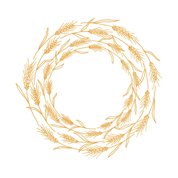 Wreath Frame Ears Wheat Bunch Ears Wheat Dried Whole Grains — Stock vektor
