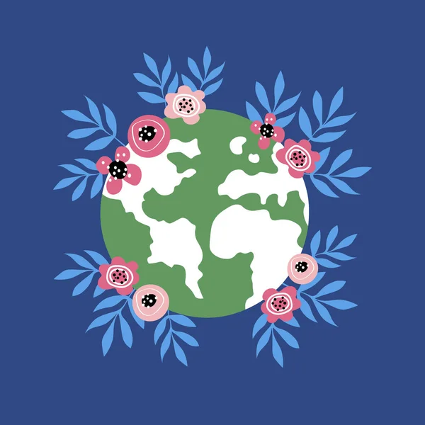 大地の日 大地を守れ 環境問題 環境保護 私たちの世界への配慮の概念 花の中の惑星の色のフラットイラスト ベクトル — ストックベクタ