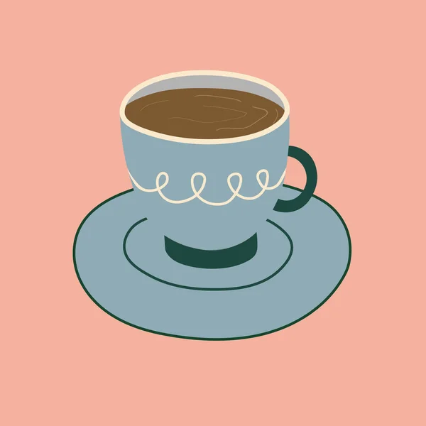 Cup Tea Coffee Cocoa Hand Drawn Blue Cup Drink Tea — Stock Vector