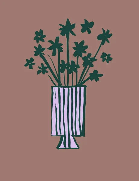 Affiche Met Bloemen Een Vaas Het Abstracte Bloemmotief Met Hand — Stockvector