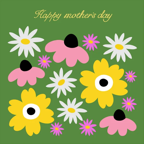 Happy Mother Day Congratulations International Holiday Hand Drawn Field Flowers — Stock Vector