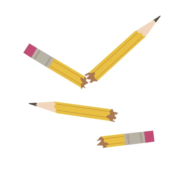 壊れた鉛筆 白い背景に使われている鉛筆のイラスト 怒りの概念 抽象的な背景 平面ベクトル図 — ストックベクタ