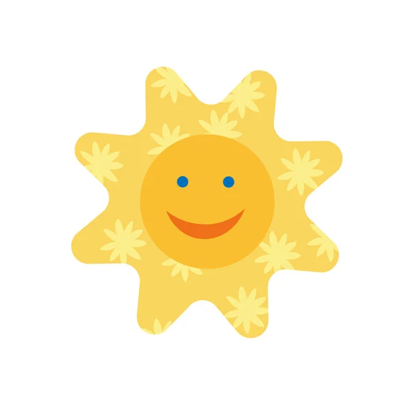Sun Cute Personnage Joyeux Dessin Animé Dessiné Main Pour Carte — Image vectorielle