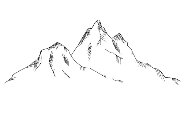 Montañas Esbozo Montañoso Paisaje Montañoso Dibujado Mano Turismo Viajes Naturaleza — Archivo Imágenes Vectoriales