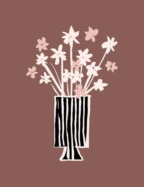 まだ生きてる 花瓶に花のポスター 抽象的な花のモチーフ 手描き ミニマルなスタイルでトレンディな植物壁アート モダンな内装 カード ベクターアートイラスト — ストックベクタ