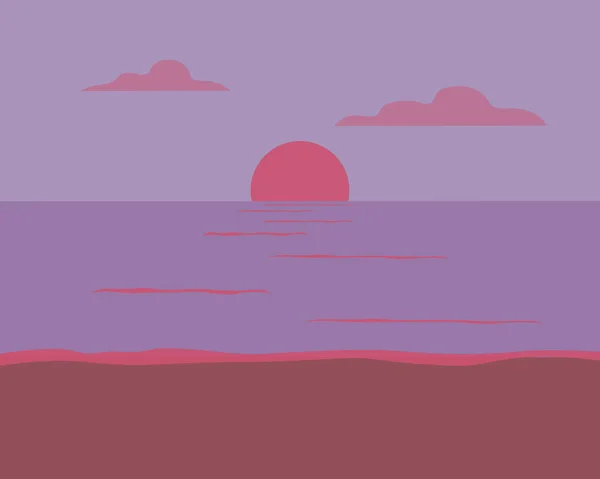 Solnedgång Illustration Havslandskap Med Månflod Och Solnedgången Kvällen Lugnt Vatten — Stock vektor