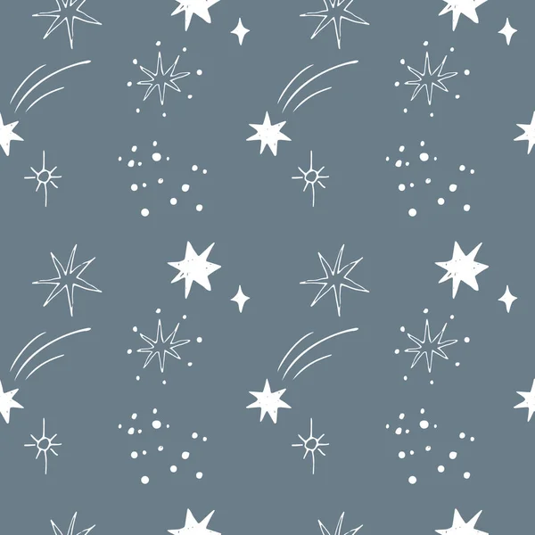 Sterne Nahtlose Muster Sternenuntergang Nacht Koryphäen Vektor Illustration Hand Drawn — Stockvektor