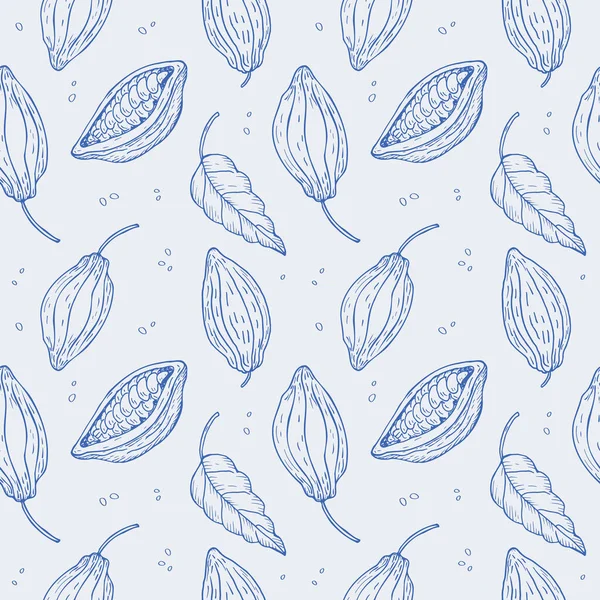 식물의 가시없는 손으로 코코아 나뭇잎 코코아 나무의 디자인 모티프 포장용 — 스톡 벡터