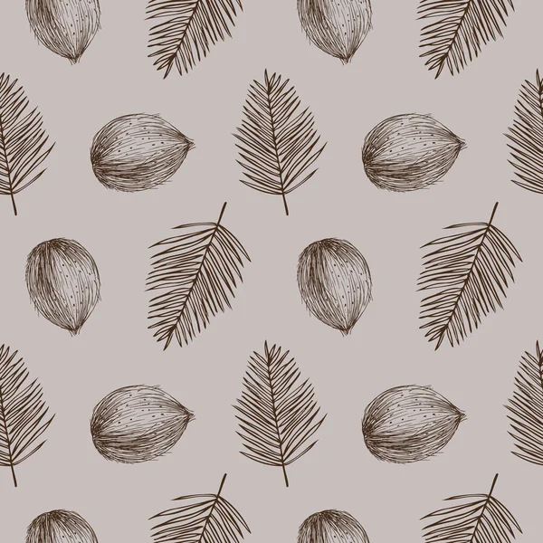 코코넛 야자나무 잎으로 손으로 삽화가 식물의 자연적 모티프를 가지고 반복되는 — 스톡 벡터