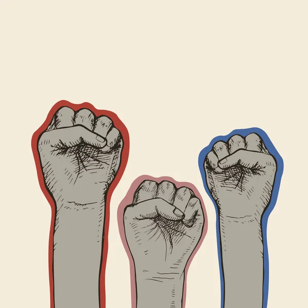 Γροθιές Ομάδων Ανθρώπων Διαφορετικών Φυλών Υψωμένα Χέρια Σύμβολο Ενότητας Διαμαρτυρίας — Διανυσματικό Αρχείο