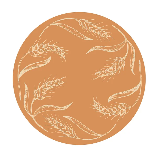 Šablona Štítku Pšenice Vektorové Ilustrace Pšeničné Uši Rám Sušená Celá — Stockový vektor