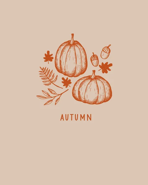 Autumn Template Pumpkins Fall Leaves Oak Nuts Text Autumn Vector — Stock Vector