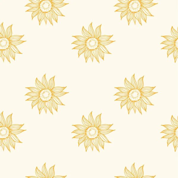 Sunflower seamless pattern with flowers, hand drawn vector illustration. Repeating background with sunflowers plant, boho style. Decorative ornament design element. Healthy food, seed harvest