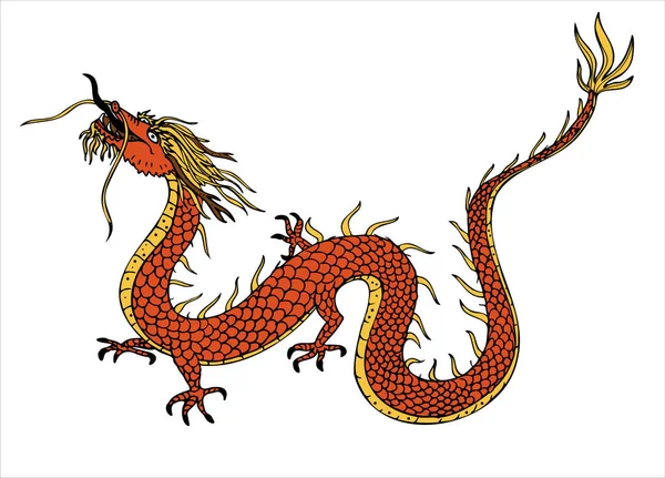 Dragon Hand Getekend Vector Illustratie Geïsoleerde Achtergrond Oost Dier Symbool Stockillustratie