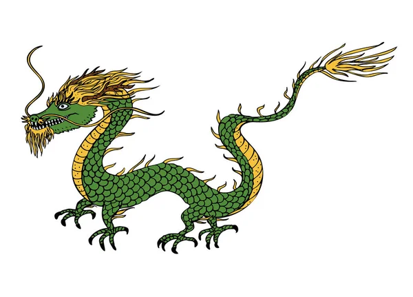 Dragon Ręcznie Rysowane Wektor Ilustracji Izolowanym Tle Wschodnie Zwierzę Symbol — Wektor stockowy