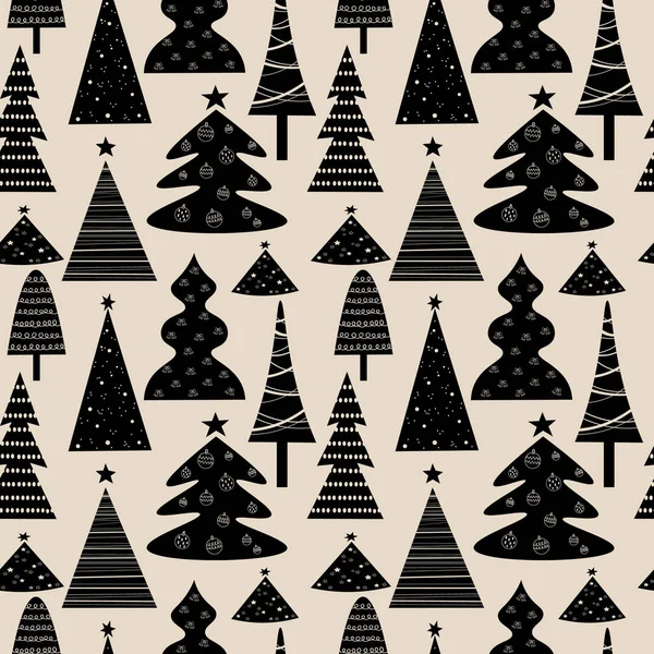 Scandinavische Naadloze Patroon Met Verschillende Decoratieve Kerstbomen Bos Hygge Motief — Stockvector