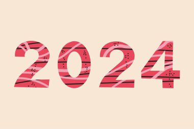 2024 yılbaşı elde çizilmiş sayı vektör illüstrasyonu. Yeni yılın kutlu olsun 2024 modern sanat mektupları afiş, şablon, kart, poster, tebrik. Yazdırma, kağıt, dekorasyon için şenlikli tasarım ögesi