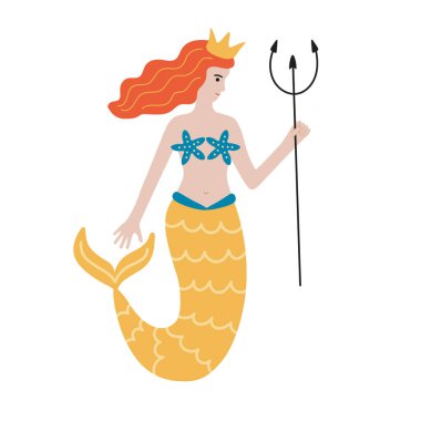 Su altı değneği ve el çizimi vektör çizimi ile izole edilmiş bir arka plan. Kartlar, posterler, el ilanları, baskılar, kağıtlar için çizgi film prensesi. Çocuk masalı karakteri, çevre koruması