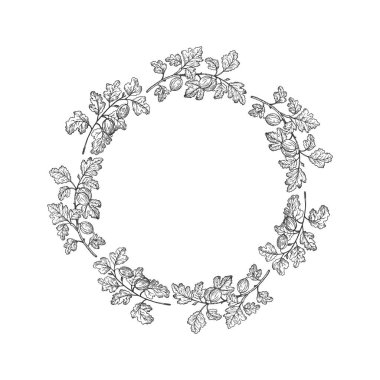 Mesaj için Bektaşi üzümlü vektör çerçevesi. Böğürtlen hasadı, dallar ve tatlı bektaşi üzümü meyveleriyle el yapımı mürekkep. Etiket, kağıt, kart, ambalaj, logo için tasarım