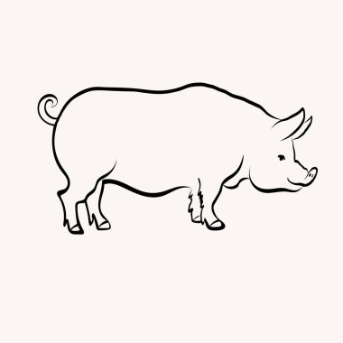 İzole edilmiş arka planda evcil hayvanın robot resim çizimi. El yapımı domuz yavrusu tabela, logo, menü, kart, baskı, kağıt için. Yaban domuzu illüstrasyonu. Hayvanlar ve yiyecekler