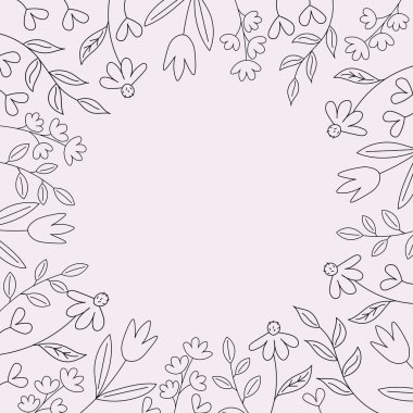 Çiçek dalları ve metin için bitkileri olan vektör çerçevesi. El çizimi şenlikli bahar ya da yaz sınırları. Tatilleri, davetiyeleri, Anneler Günü 'nü ve doğum gününü kutlamak için bir tasarım unsuru. Broşür için, kart.