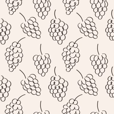 Üzüm bağı ve üzüm bağıyla soyut, dikişsiz desen. İtalyan Tuscany eyaletinden ya da Fransız tarlalarından üzümlü arka plan, meyve motifi. Kart, etiket, kağıt için gıda vektörü illüstrasyonu