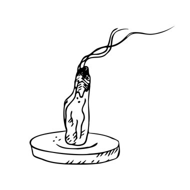 Palo Santo Incense skeci. Mürekkep lekeli kutsal ağaçla çizilmiş el. Aromaterapi ve dezenfekte, ruhani uygulamalar, Ayurveda. Organik aroma bitkisi. İzole edilmiş arkaplanda vektör. Tasarım ögesi