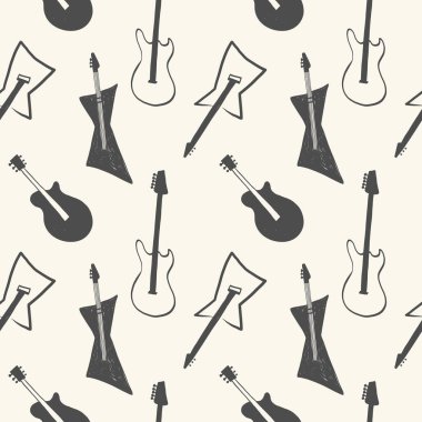 Kaya Gitarları kusursuz desen. El yapımı müzik enstrümanı, rock 'n roll, konser, punk müzik. Paket tasarımı için dekoratif desenli süs, etiket, yazdırma, paketleme, broşür