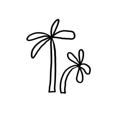 Logo için komik bir el çizimi, ikon. Sanat tarzında tropikal ağaçlı karalama. İzole edilmiş arkaplanda vektör illüstrasyonu. İşaret, kart, kağıt, baskı için tasarım ögesi. Yazın sembolü, tatilin