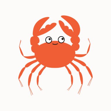 İzole edilmiş arkaplanda yengeç çizgi filmi çizimi. Grafik kabuklu, deniz ürünleri ve deniz balıkçılığıyla el çizimi ikonu çizimi. Logo, şablon, etiket, kart, poster için tasarım ögesi. Vektör düz gıda illüstrasyonu