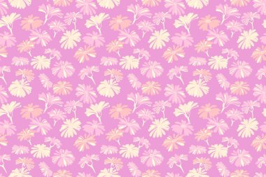 Pembe arka planda pastel çiçekli kusursuz desen. Vektör el çizimi çizimi. Basit, düz, biçimsiz çiçekler. Kumaş, moda, duvar kağıdı, tekstil tasarımı