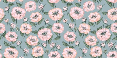 Dekoratif yay çiçekleri (trollius) ve yapraklarla kusursuz desen. Çiçek desenli Ranunculus, Trollius Asiaticus çiçeği, Globe çiçek vektör eli çizilmiş. Tasarım şablonu