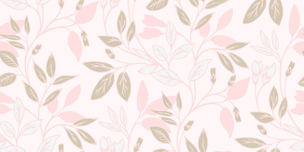 Monotone pastel seamless pattern with creative, stylized branches leaf. Vector hand drawn. Floral stem with leaves light print. Template for design