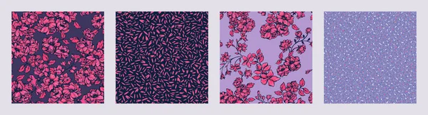Vektör eliyle çizilmiş kusursuz desenlerin kolajı sanat çiçekleri, soyut doku baskısı, benekler, nokta. Tasarım, kumaş, moda, tekstil şablonları