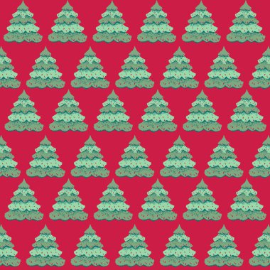 Soyut Vektör eliyle kusursuz desen çizilmiş Noel ağaçları. Güzel bir Noel geçmişi var. Tasarım, kumaş, tekstil, moda, baskı, yüzey tasarımı, kağıt, kapak, iç dekorasyon için şablon