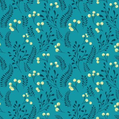 Soyut, basit, minimalist, dikdörtgen desenli, turkuaz bir arka planda böğürtlen dalları. Botanik illüstrasyon. Vektör el çizimi. Tasarım şablonu