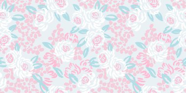 Soyut gül ve Pastel monoton beyaz arkaplan bırakarak kusursuz desen. Vektör el çizilmiş gül çiçekleri. Tasarım, moda, kumaş, tekstil, doku şablonu