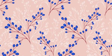 Basit, soyut, sanatsal, dekoratif böğürtlenli kusursuz desen. Vektör el çizildi. Tasarım, kumaş, tekstil, moda, baskı için şablon