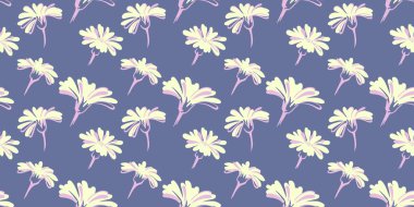 Yaratıcı, basit tomurcukları olan, pastel mavi arka planda çiçekleri olan eski yaz şablonu. Vektör el çizimi. Ditsy Çiçeği. Moda, kumaş, duvar kağıdı için tasarım.