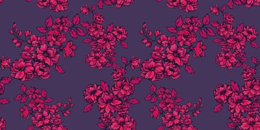 Kusursuz sanatsal, soyut kırmızı çiçek deseni. Çiçeklerin her türlüsü çiçek açar. Vektör el çizildi. Tekstil, moda, baskı, yüzey tasarımı, kumaş, iç dekorasyon, duvar kağıdı şablonu
