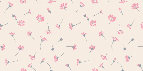 Kusursuz, sanatsal, basit, nazikçe papatya çiçeği deseni. Vektör el, bej arka planda minik dallar çizer. Kumaş, iç dekorasyon, tekstil, kumaş, duvar kağıdı için tasarım süsü 