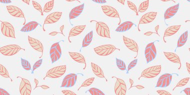 Basit yaprakları olan pürüzsüz bir desen. Vektör el çizimi. Soyut yaprak izini karala. Tasarım, tekstil, moda, yüzey tasarımı, kağıt, kapak, kumaş, iç dekorasyon, duvar kağıdı, etiket,