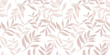 Vektör el çizilmiş dallar açık bej arka planda pürüzsüz bir şekilde birbirine dolanmış. Yaratıcı, sanatsal, basit, pastel, tropikal yaprak kökleri. Tekstil, moda, yüzey tasarımı, kumaş, duvar kağıdı şablonu