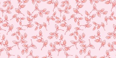 Şirin, kadınsı, nazik, dikişsiz desen. Vektör el çizimi. Soyut küçük dallar yapraklar, ışık izi bırakıyor. Moda, kumaş, iç dekorasyon, tekstil, duvar kağıdı, yüzey tasarımı için tasarım süsü