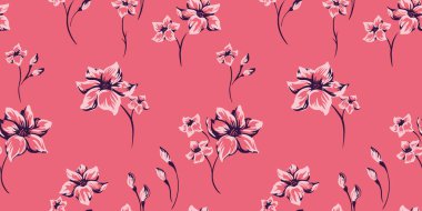 Yaratıcı çiçek dalları pürüzsüz desen oluşturur. Vektör el çizimi. Renkli fırça çiçekli arka plan. Moda, tekstil, kumaş, duvar kağıdı, yüzey tasarımı için tasarım