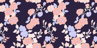Vektör el, soyut, yaratıcı, basit dallar çiçeklerin pürüzsüz bir şekilde gömülmesini sağlar. Şekil verilmiş çiçek desenli duvar halısı baskısı. Tekstil, moda, yüzey tasarımı, kumaş, duvar kağıdı şablonu