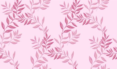 Leaves stems intertwined seamless pattern. Abstract, artistic, tropical,  pink pastel  leaf branches print.  Vector hand drawing. Template for textile, fashion, surface design, fabric, wallpaper